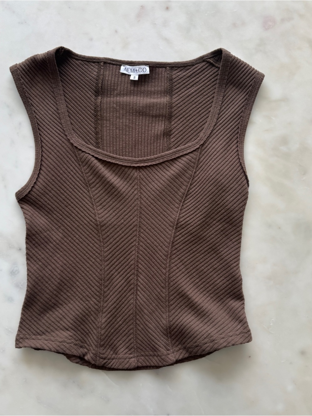 AEM&C0 Brown Ribbed Scoop Tank Top